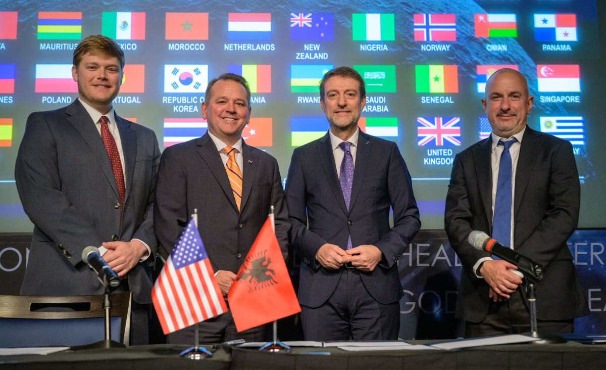 Representatives of the United States and Albania at the Artemis Accords signing ceremony in Washington.